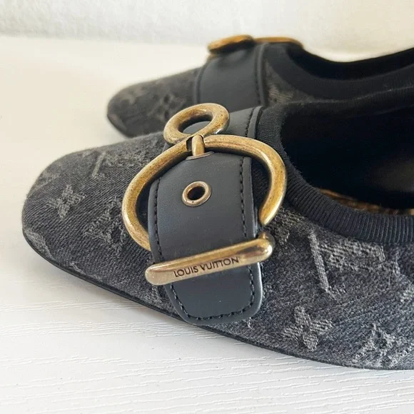 Louis Vuitton Vintage Monogram Canvas Black Gray Buckle Heels Pumps Size EU 39.5 - Picture 9 of 15